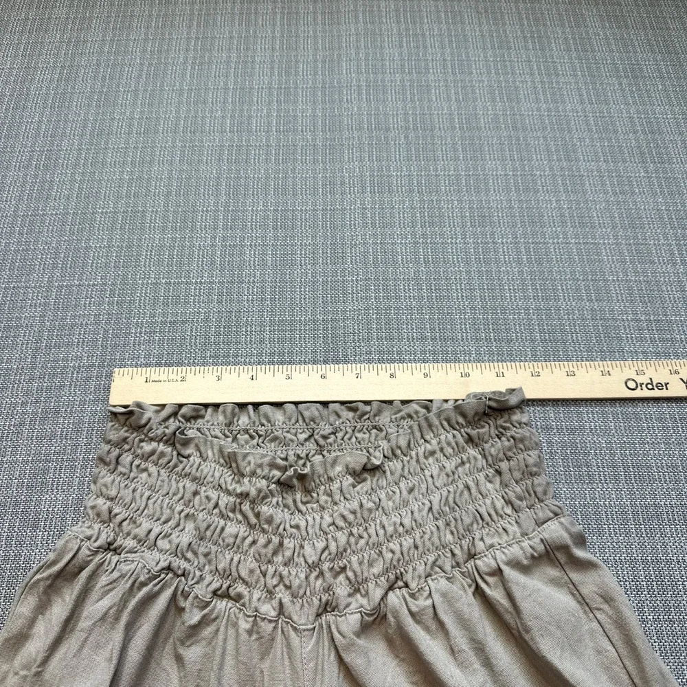 Linen Blend Cargo Pants Womens Medium Wide Leg Boho Coastal Flowy Beige